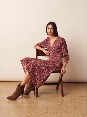 ba&sh Burgundy Printed Midi Dress
